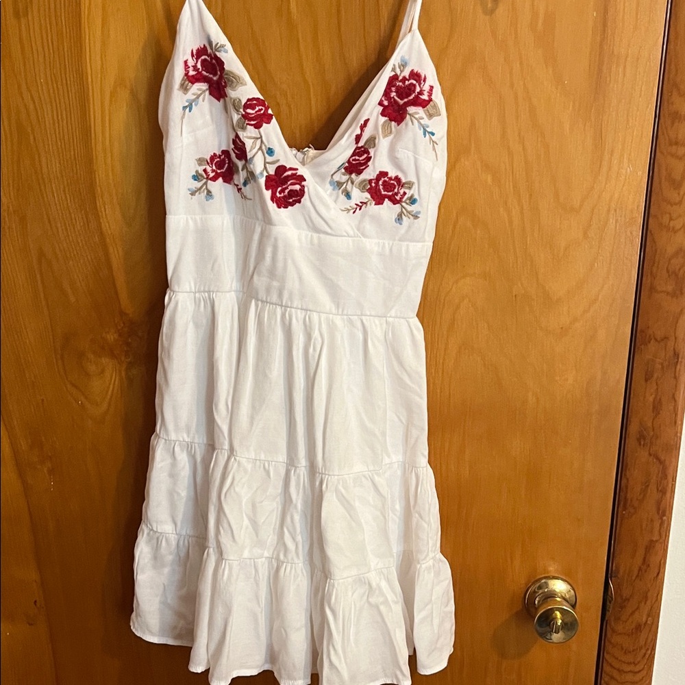 Miami White Mini Dress with Red Floral Embroidery